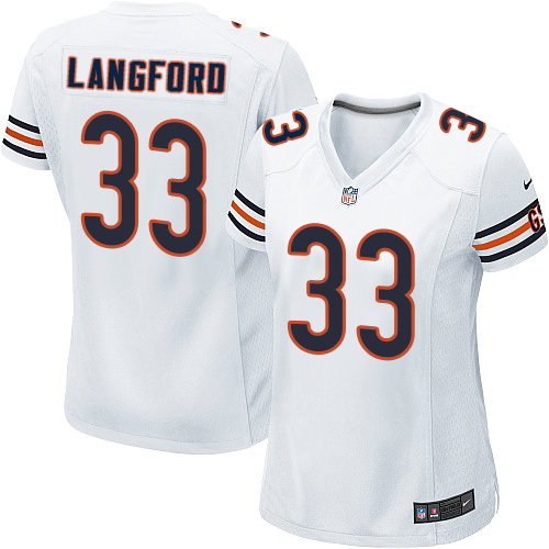 Women's Elite Jeremy Langford Nike Jersey White Road - #33 NFL Chicago Bears